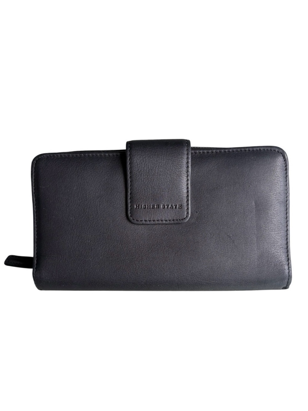 Higher State Black Genuine Leather Zip Wallet Card Coin Organizer Unisex